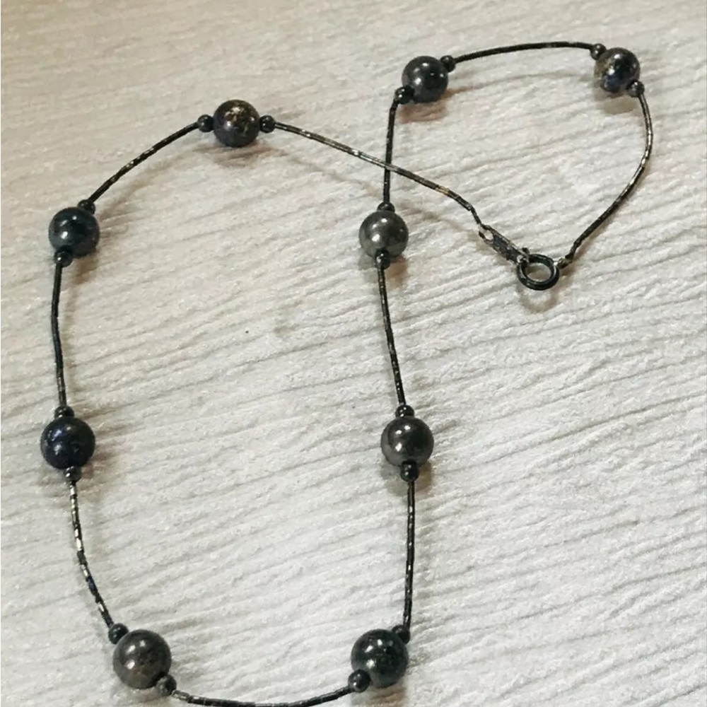 Vintage 925 Sterling SIlver Thin Barrel Liquid Silver with Round Beads